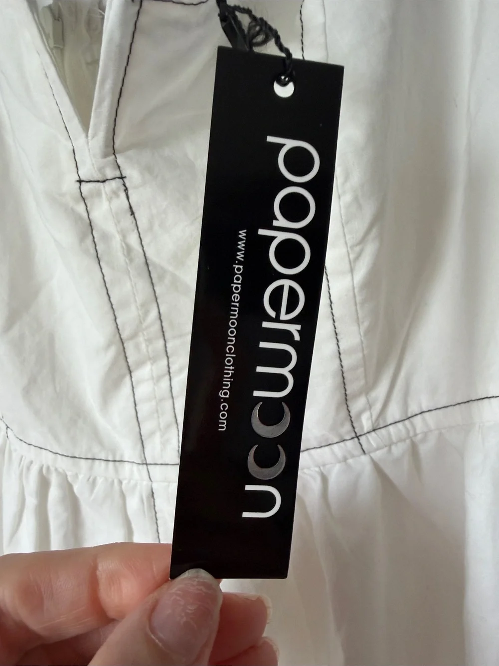 Papermoon White Dress with Contrast Topstitching 100% cotton
